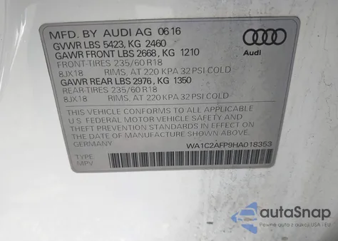 2017 Audi Q5 2.0T Premium from USA, damaged, VIN WA1C2AFP9HA018353